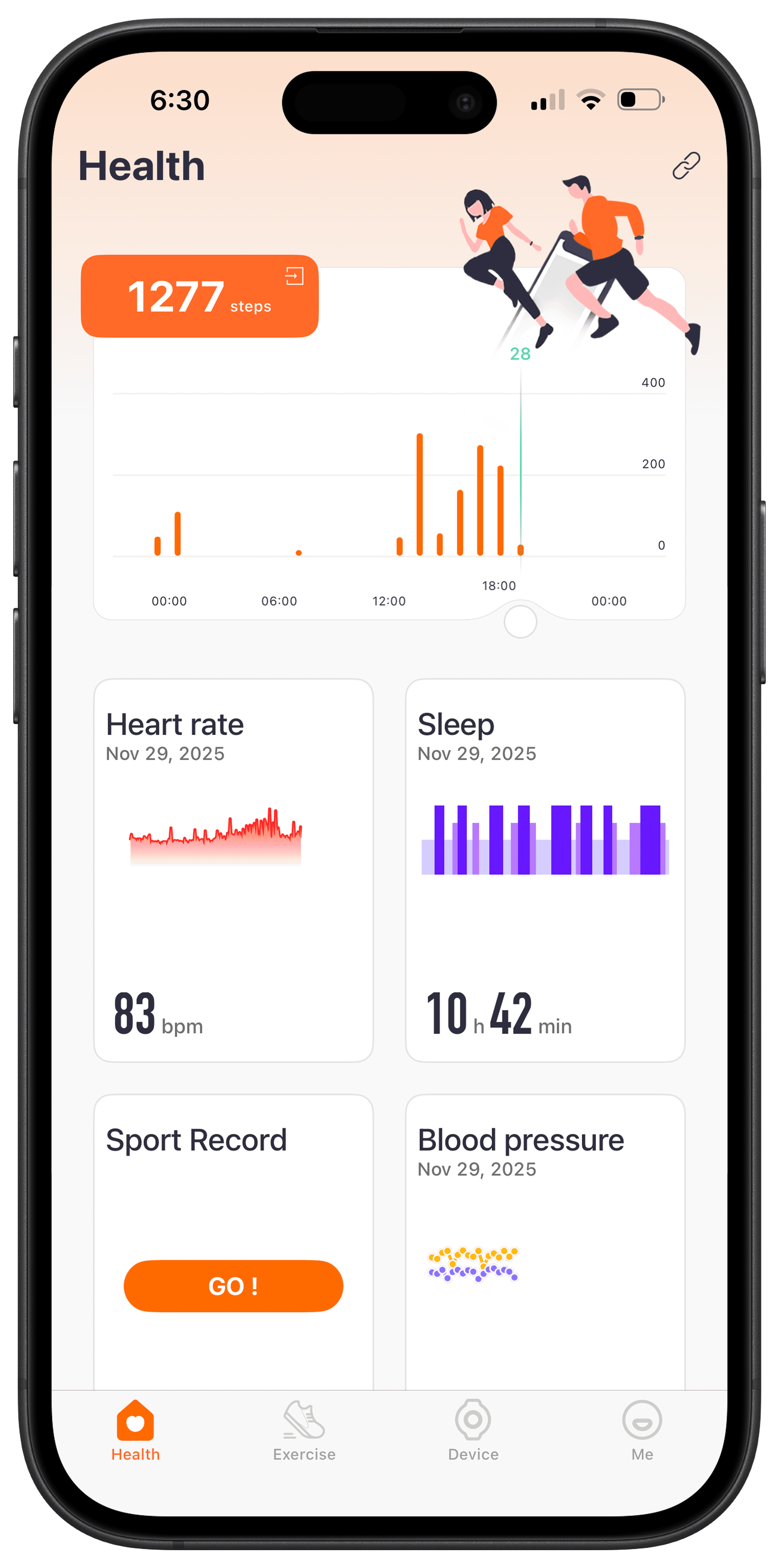 YOLO App Dashboard showing health metrics